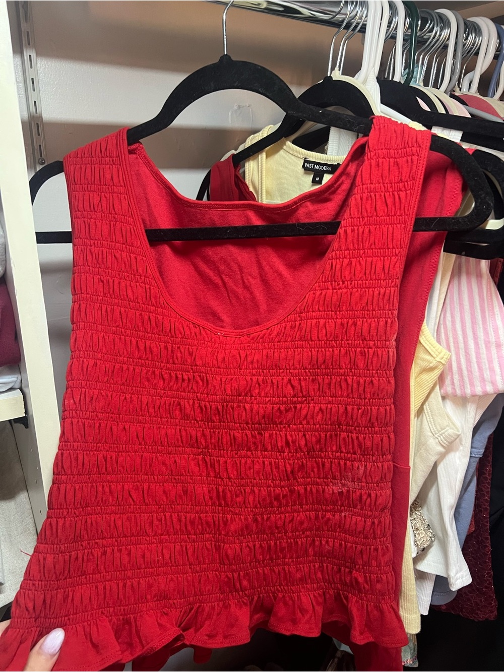 Abercrombie & Fitch Red Smocked Ruffle-Hem Tank